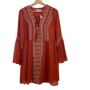 Mi‎ Ami Francescas Dianna Embroidered Boho Mini Dress Cinnamon Orange Small NWT